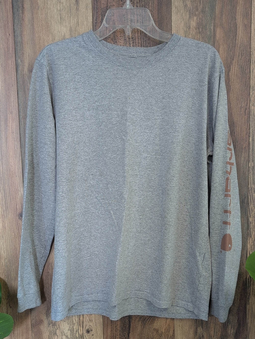 Carhartt Gray Long Sleeve Shirt with Brown Logo Sleeve Men's L M362